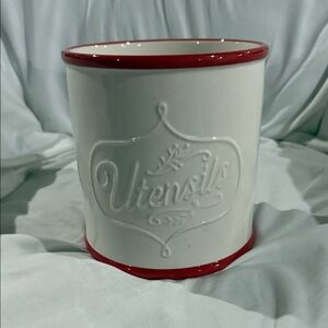 The Pioneer Woman White Utensil Holder with Red Trim